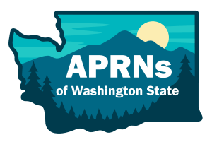 a logo with a drawing of the state of Washington and the text "APRNS of Washington State".
